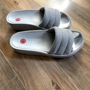 DKNY Gray Mules with Quilted Comfort